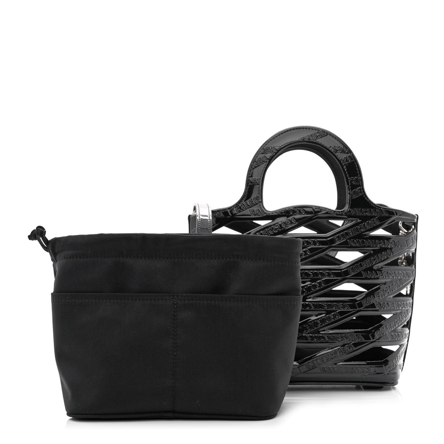 Patent Calfskin Small Neo Basket Tote Black