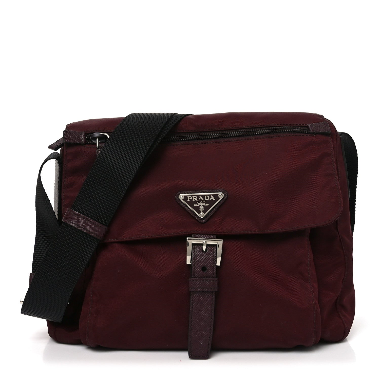 Prada Nylon Vela Saffiano Single Buckle Messenger Shoulder Bag Bordeaux 1 of 9