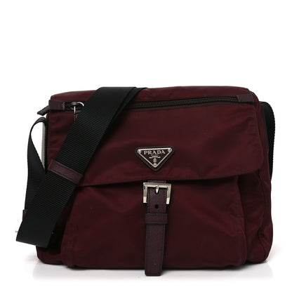 Prada Nylon Vela Saffiano Single Buckle Messenger Shoulder Bag Bordeaux 1 of 9