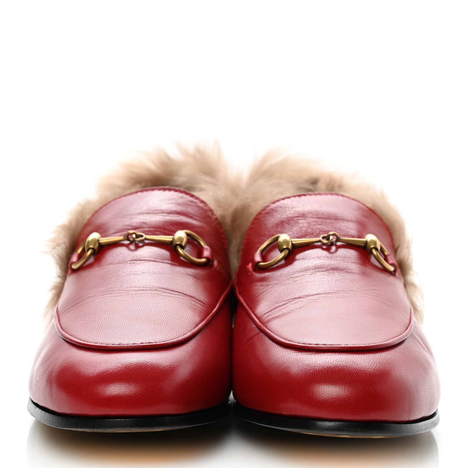 Gucci Malaga Kid Fur Womens Jordaan Loafers 39 Hibiscus Red Natural 2 of 9