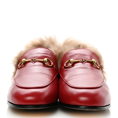 Gucci Malaga Kid Fur Womens Jordaan Loafers 39 Hibiscus Red Natural 2 of 9
