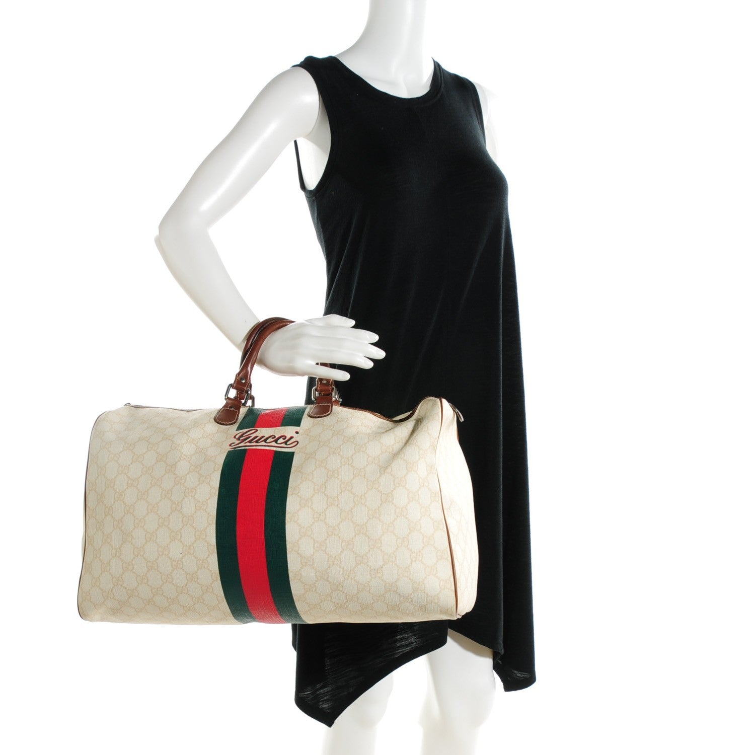 Gucci GG Plus Monogram Web Stripe Large Carry On Duffle Tan 2 of 7