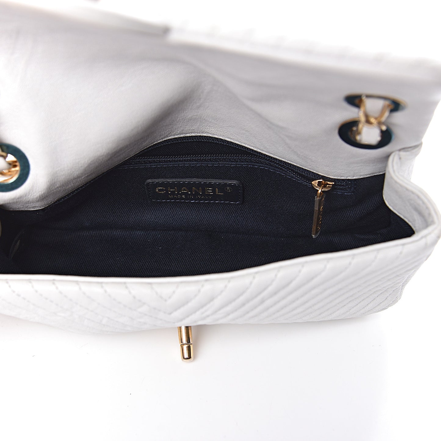 Calfskin Surpique Chevron Small Flap White