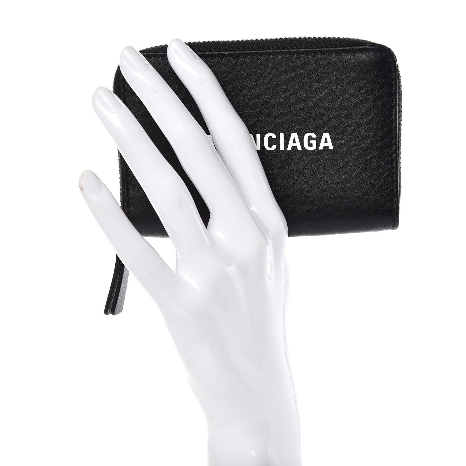 Balenciaga Smooth Calfskin Logo Everyday Zip Around Card Holder Black White 2 of 9