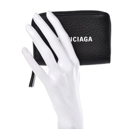Balenciaga Smooth Calfskin Logo Everyday Zip Around Card Holder Black White 2 of 9