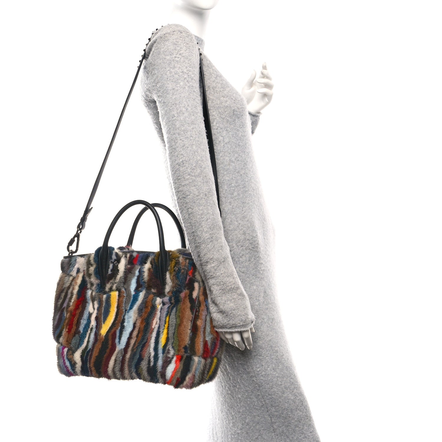 Christian Louboutin Calfskin Patchwork Calf Hair Large Eloise Tote Black Multicolor 2 of 9
