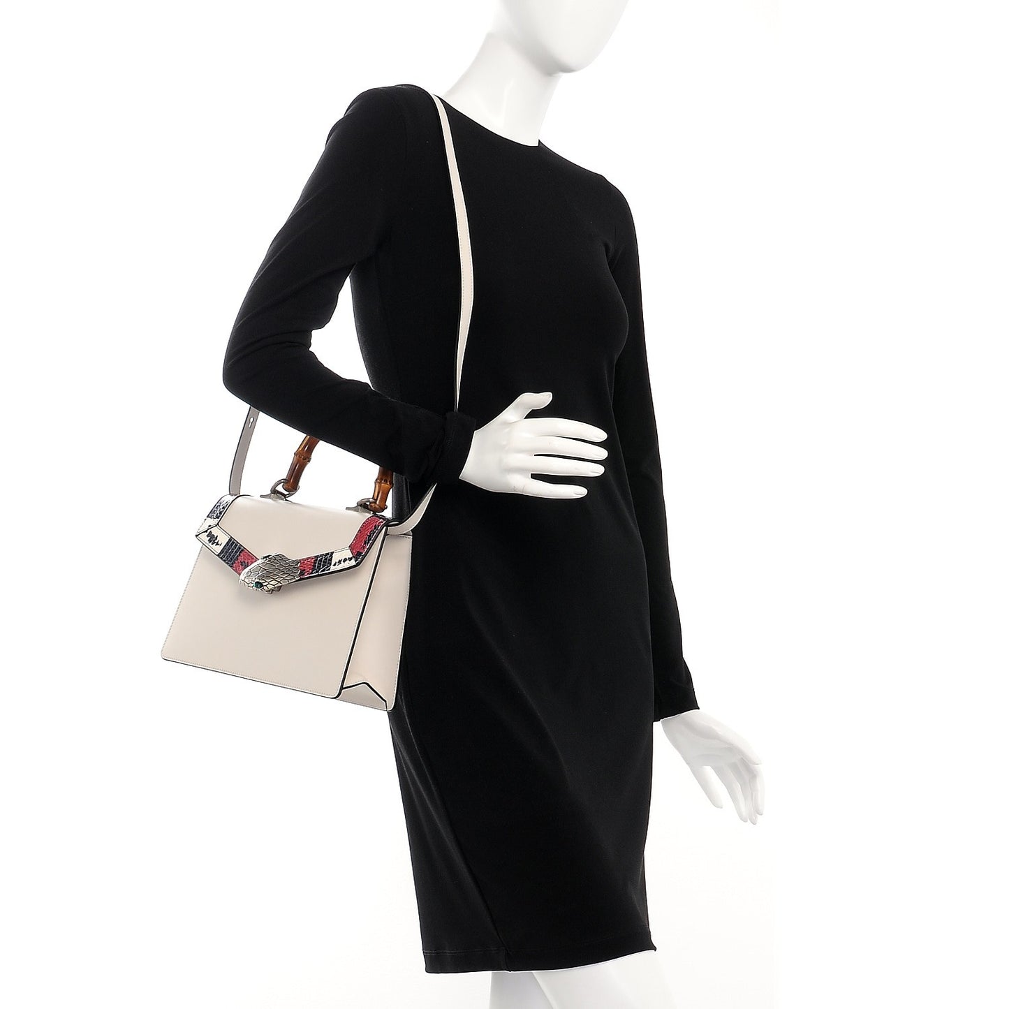 Calfskin Snakeskin Small Lilith Top Handle Bag White