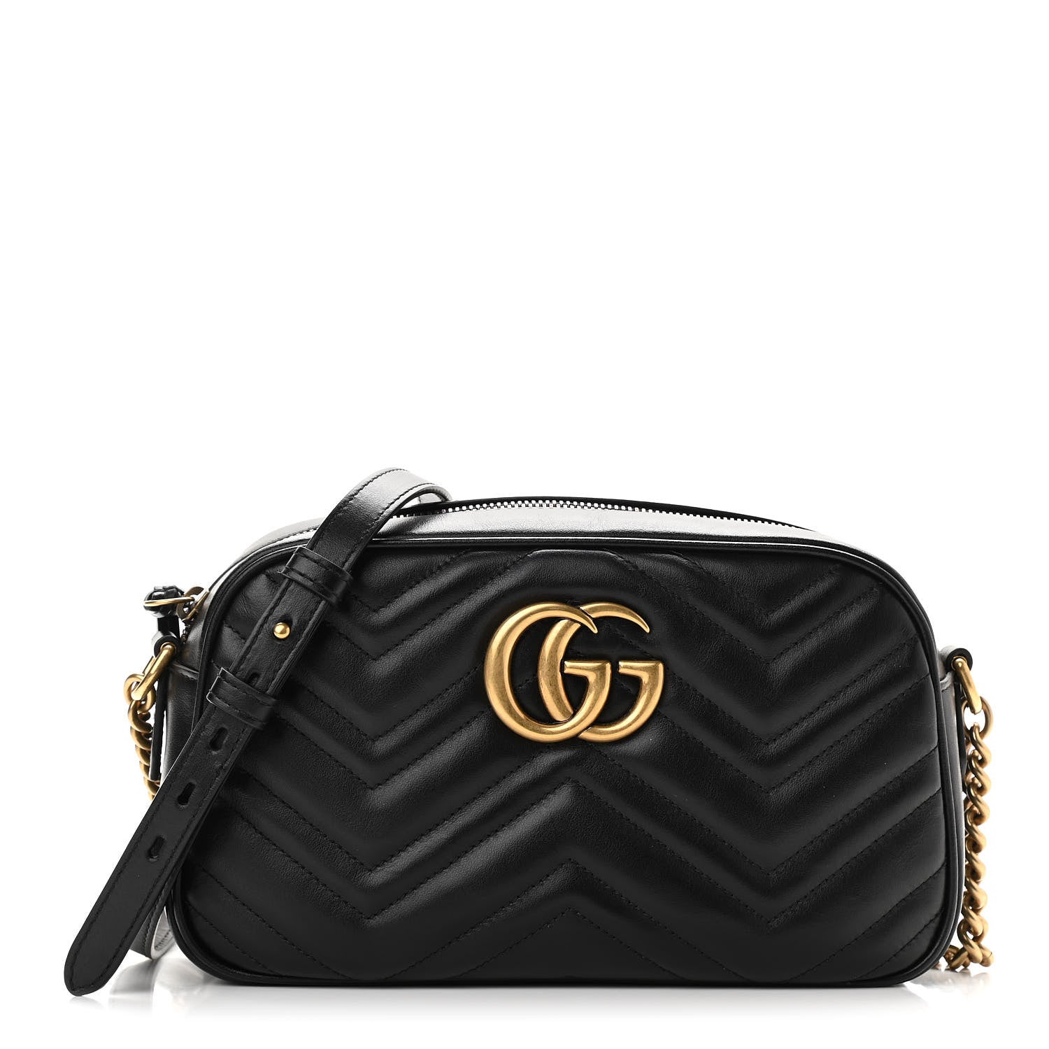 Gucci Calfskin Matelasse Small GG Marmont Chain Shoulder Bag Black 1 of 11