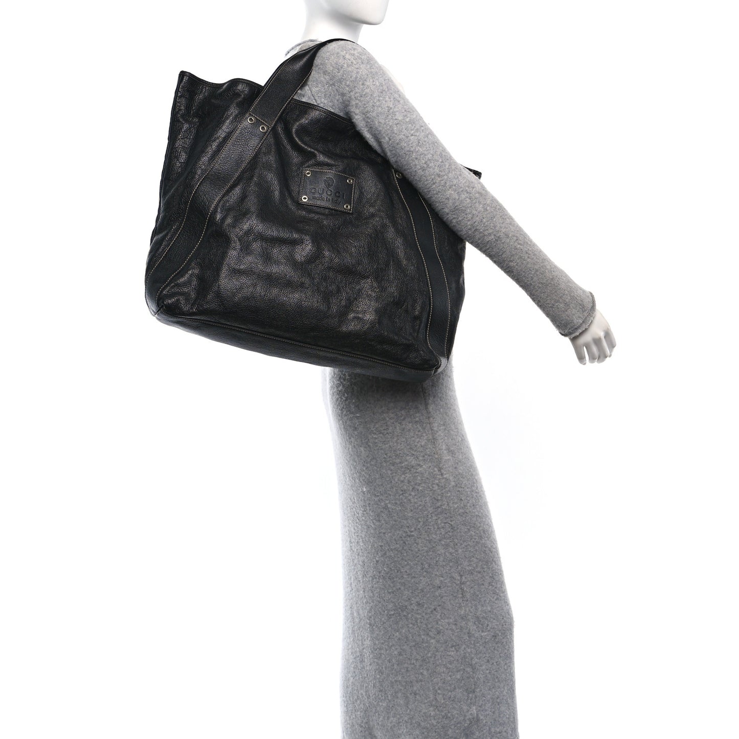 Leather Large Tote Unisex Black