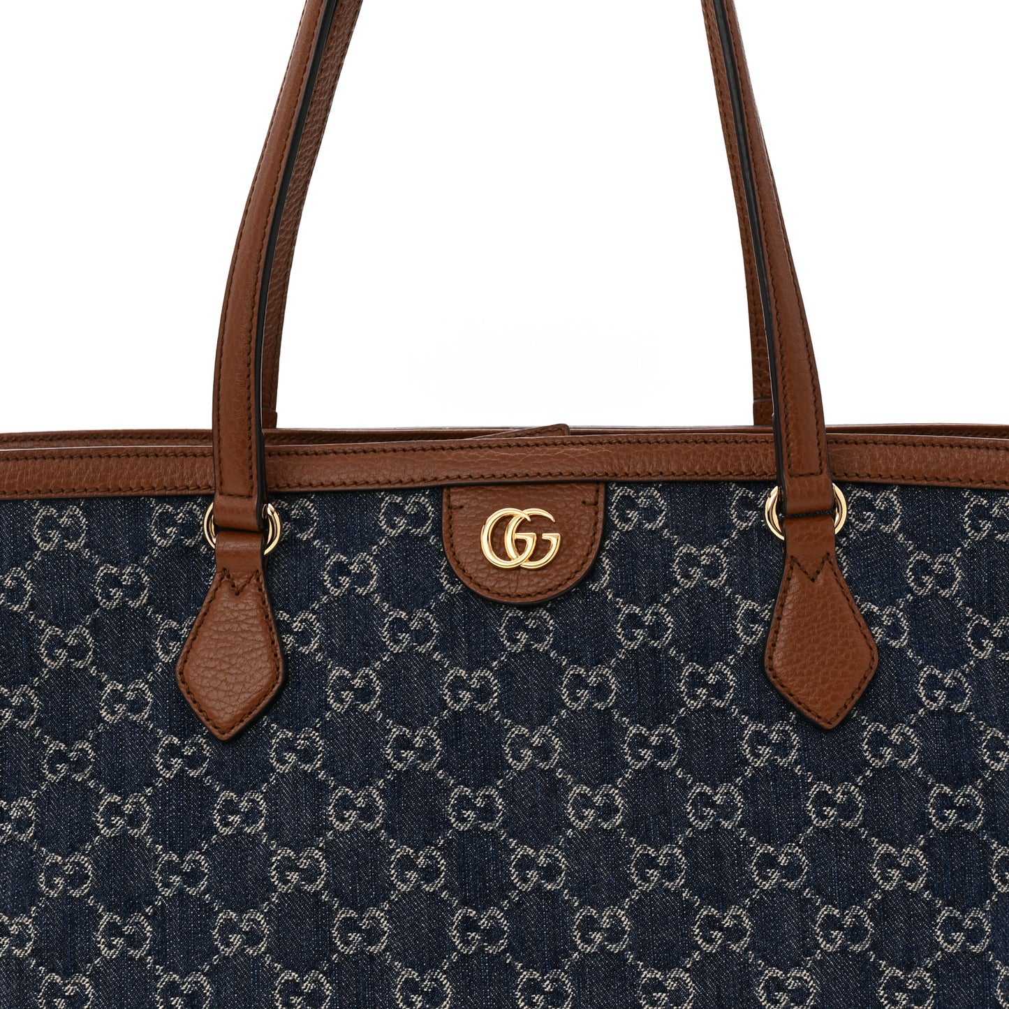 New Denim GG Monogram Medium Ophidia Shopping Tote Blue Tea Cuir