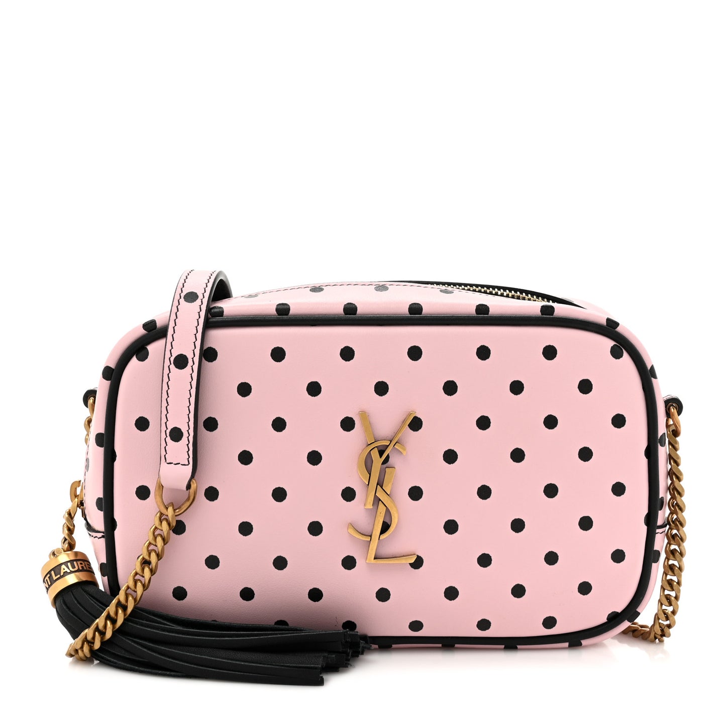 Calfskin Printed Polka Dot Mini Lou Camera Bag Pink Black