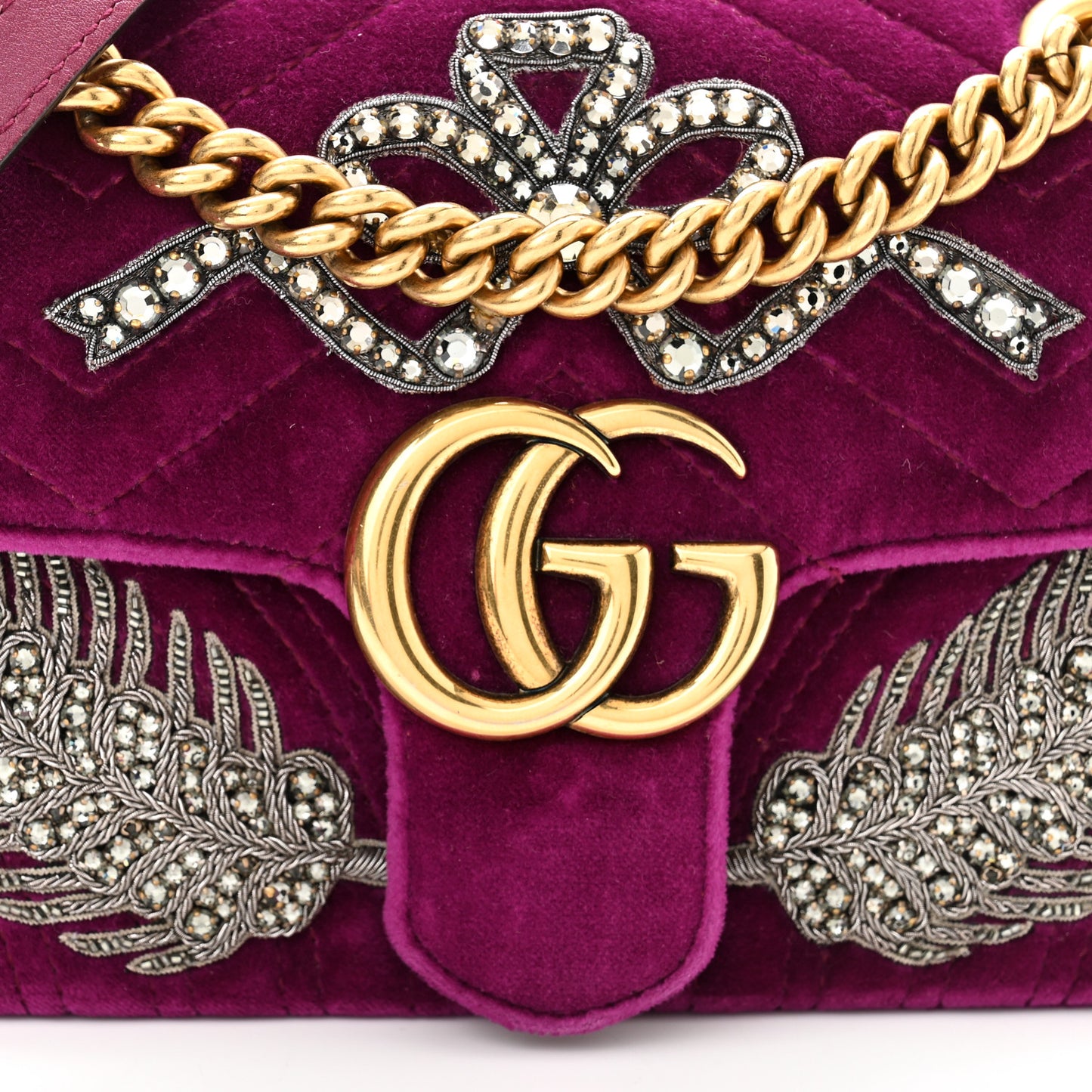 Velvet Matelasse Embroidered Mini GG Marmont Shoulder Bag Bordeaux