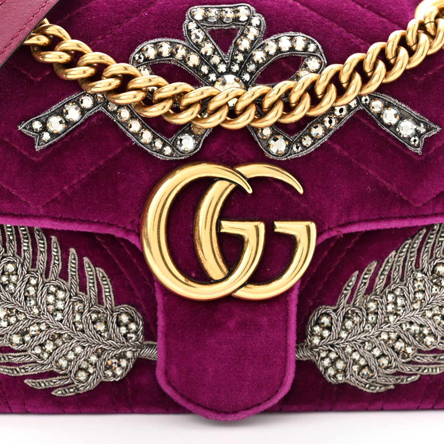 Gucci Velvet Matelasse Embroidered Mini GG Marmont Shoulder Bag Bordeaux 8 of 10