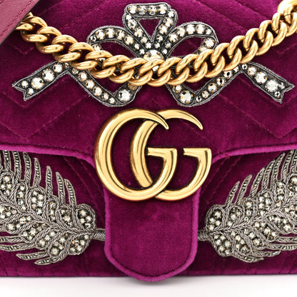 Gucci Velvet Matelasse Embroidered Mini GG Marmont Shoulder Bag Bordeaux 8 of 10
