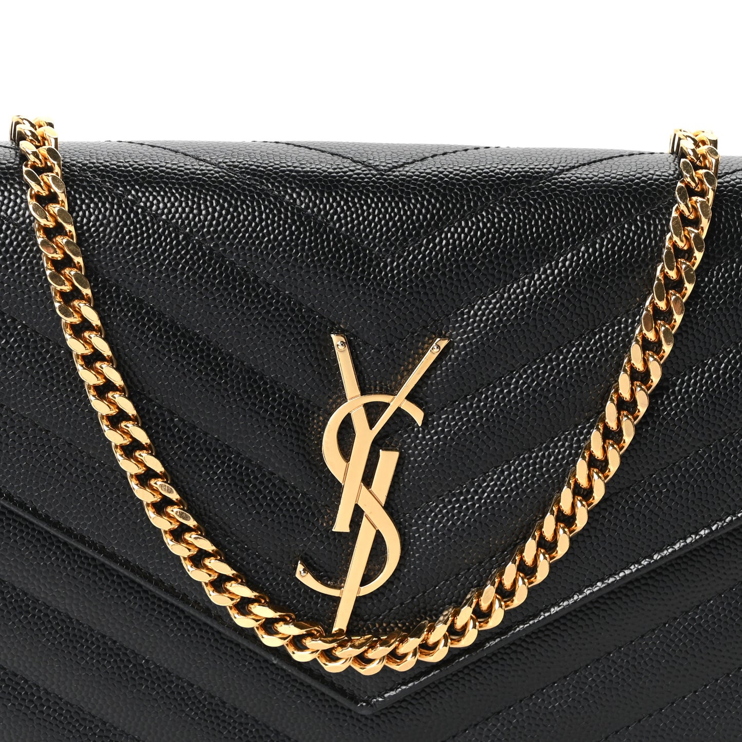 Grain De Poudre Matelasse Chevron Monogram Chain Wallet Black
