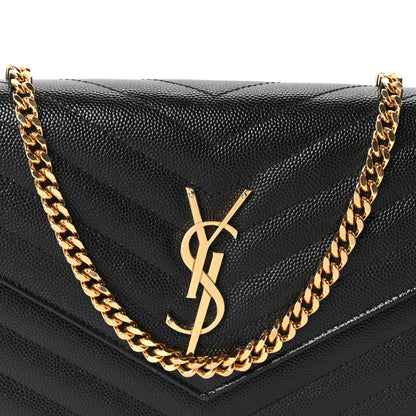 Saint Laurent Grain De Poudre Matelasse Chevron Monogram Chain Wallet Black 9 of 11