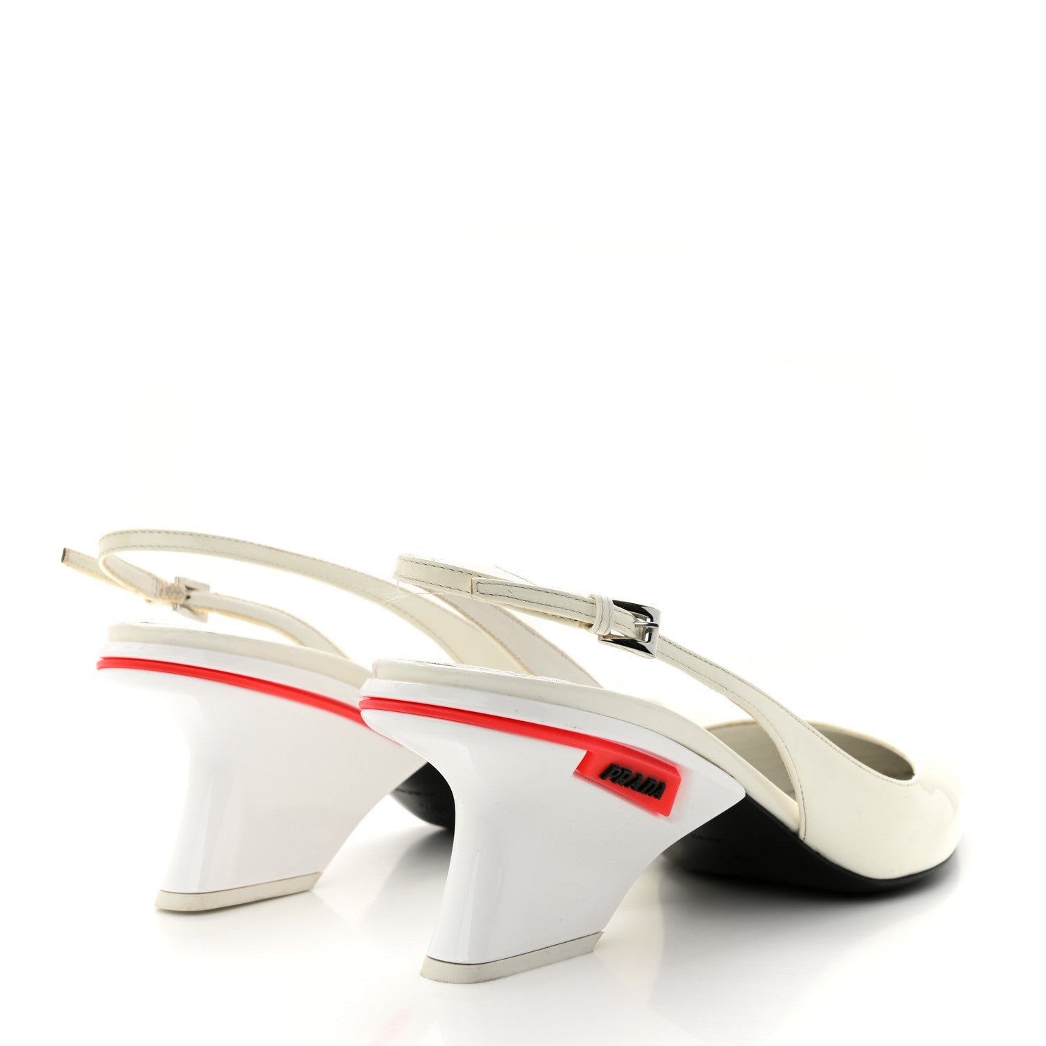 Prada Patent Calfskin Logo Pointed Toe Slingback Wedges 40.5 White 4 of 15