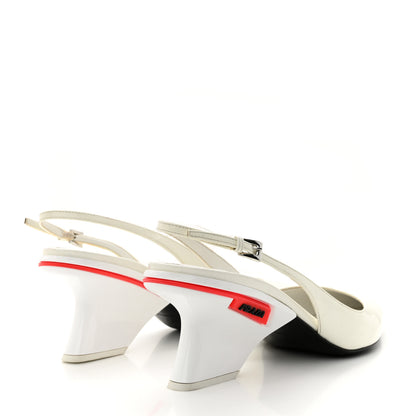 Prada Patent Calfskin Logo Pointed Toe Slingback Wedges 40.5 White 4 of 15