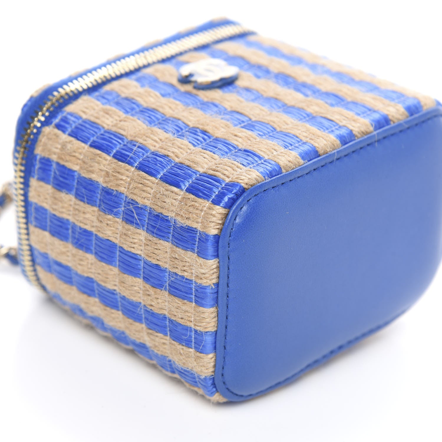 Chanel Raffia Jute Striped Mini Vanity Case With Chain Blue Beige 8 of 10
