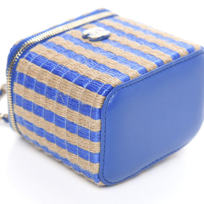 Chanel Raffia Jute Striped Mini Vanity Case With Chain Blue Beige 8 of 10