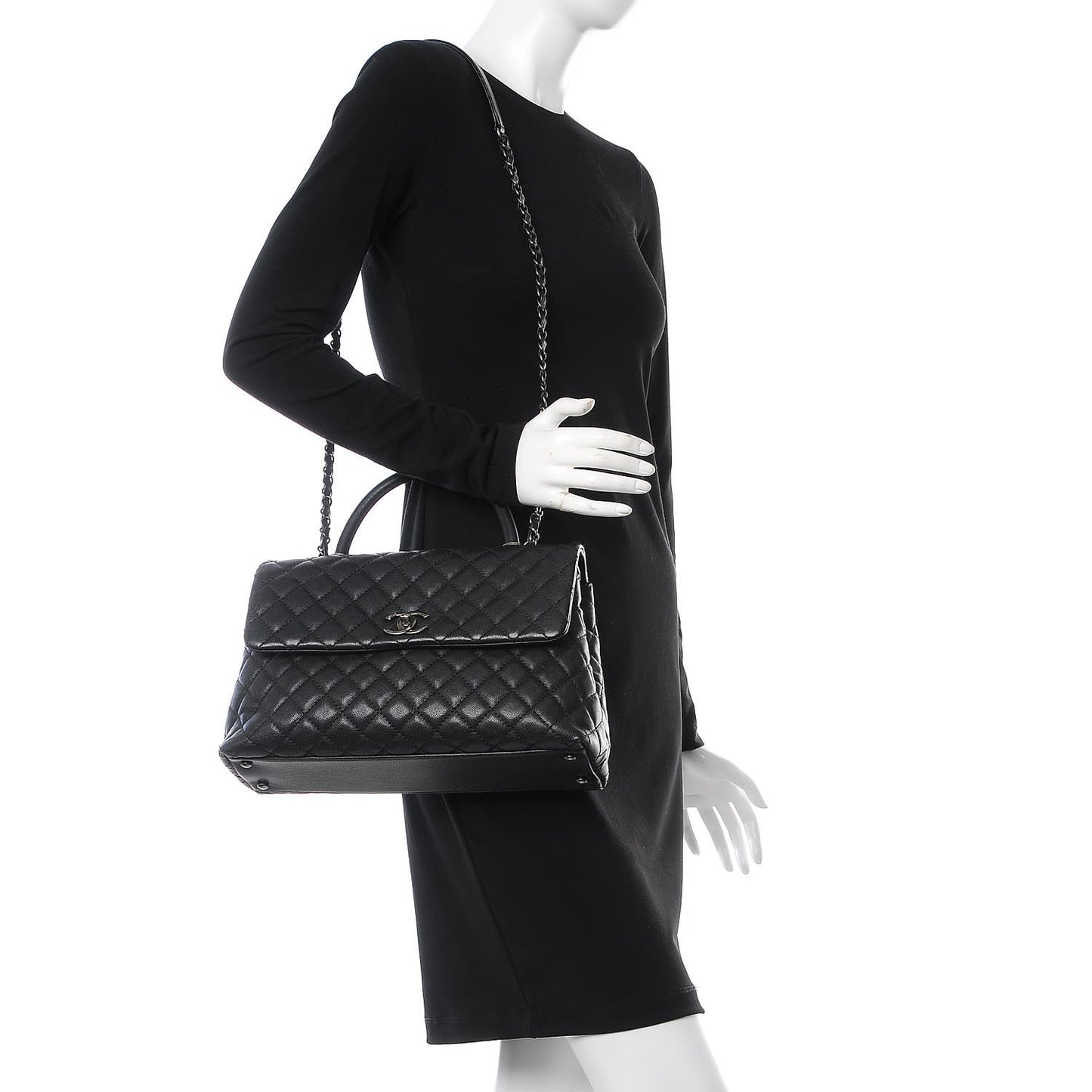 Caviar Quilted Medium Coco Handle Flap Black