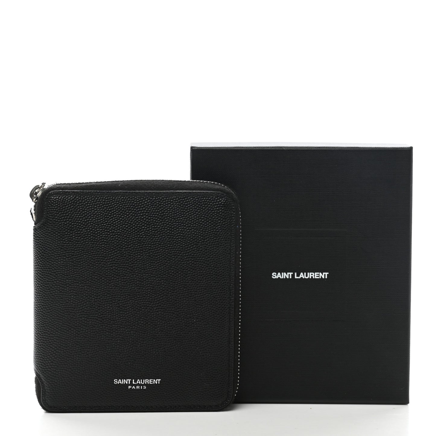 Grained Calfskin Rive Gauche Compact Zip Around Wallet Black