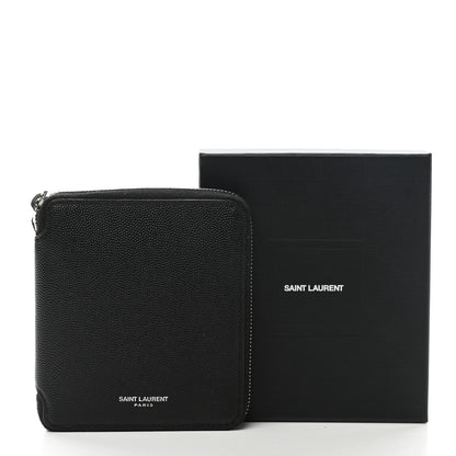 Saint Laurent Grained Calfskin Rive Gauche Compact Zip Around Wallet Black 7 of 7