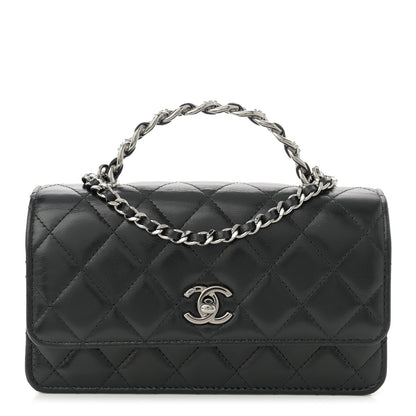 Chanel Shiny Crumpled Calfskin Crystal Quilted Precious Handle Clutch With Chain Black 1 of 11
