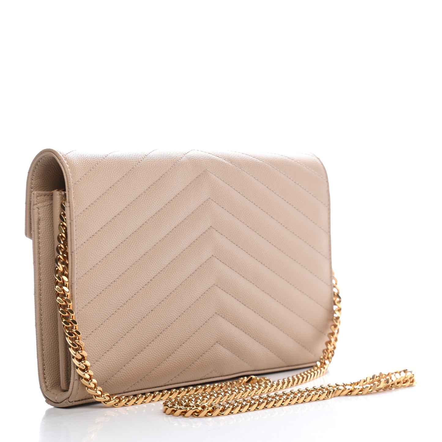 Grain De Poudre Matelasse Chevron Monogram Chain Wallet Nude Powder
