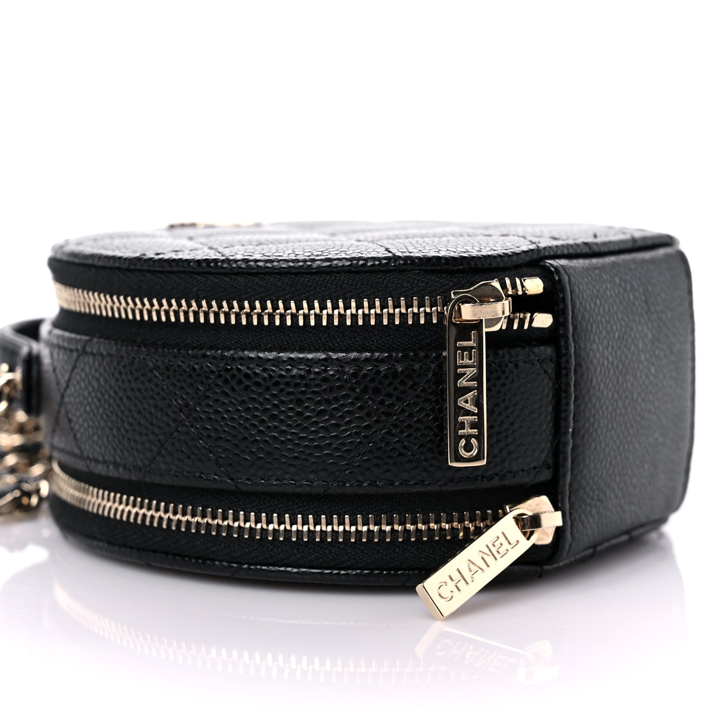 Caviar Quilted Round Handle With Care Vanity With Chain Black
