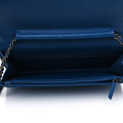 Chanel Caviar Quilted Boy Wallet On Chain WOC Blue 4 of 13