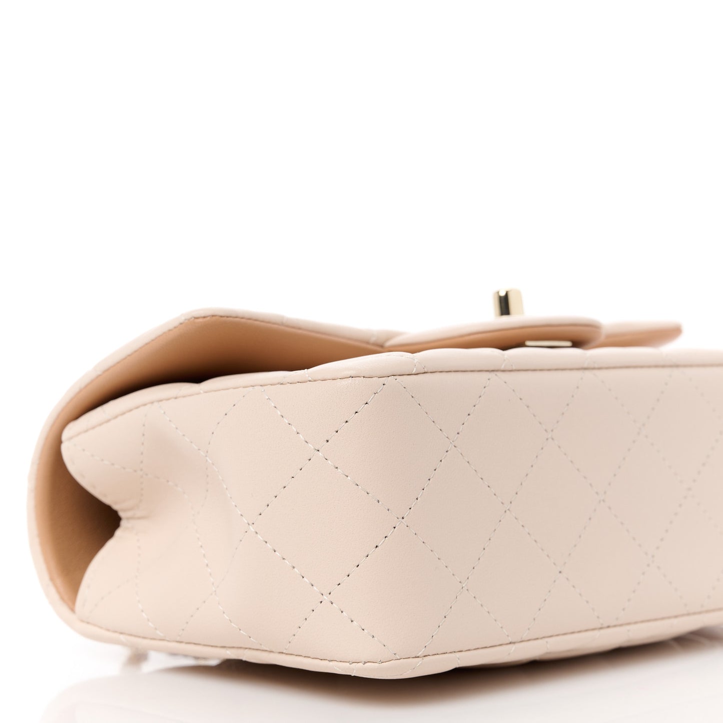 Lambskin Quilted Bi-Color Mini Top Handle Rectangular Flap Ecru Dark Beige