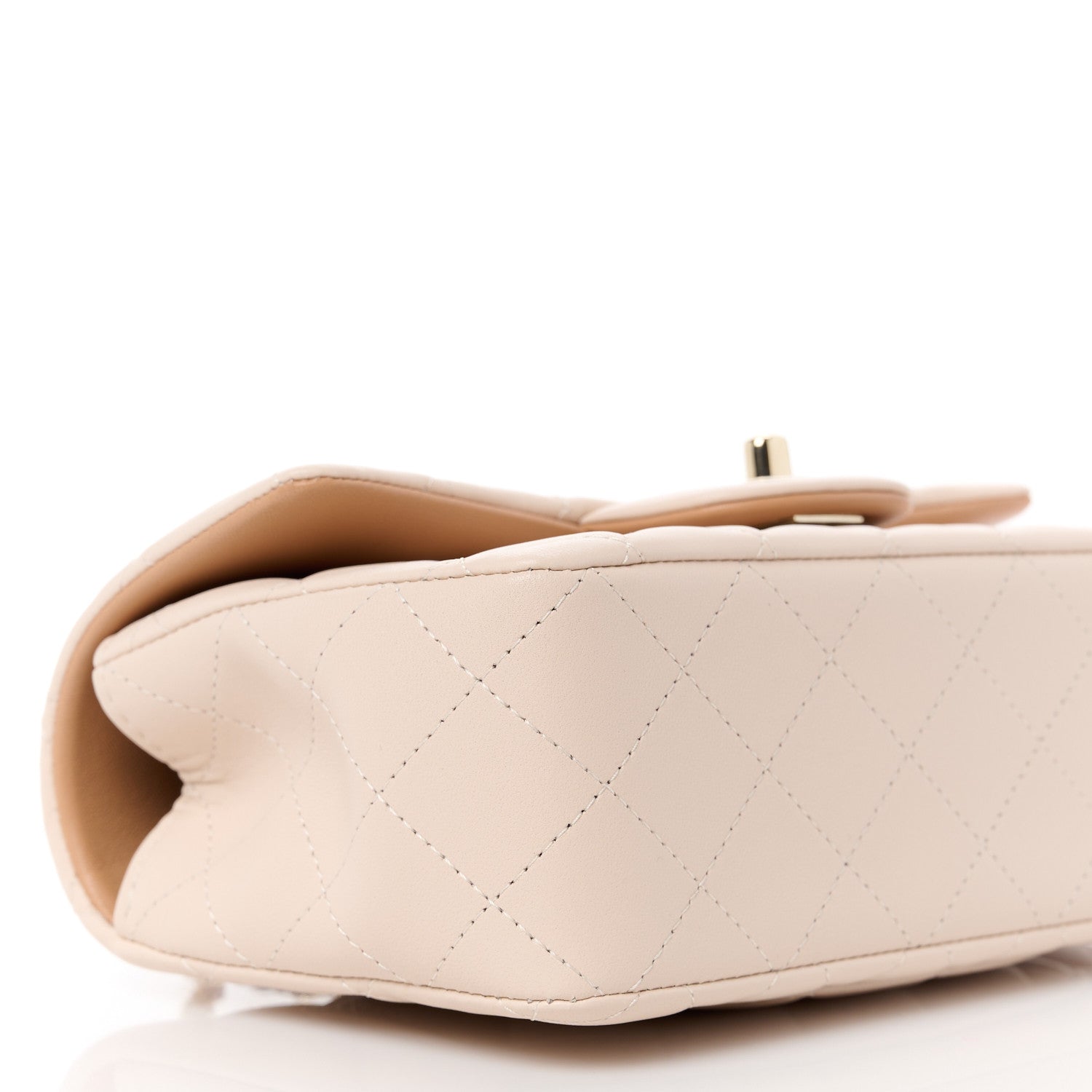 Chanel Lambskin Quilted Bi-Color Mini Top Handle Rectangular Flap Ecru Dark Beige 10 of 12