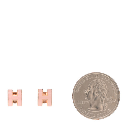 Hermes Rose Gold Lacquered Mini Pop H Earrings Rose Sakura 2 of 7