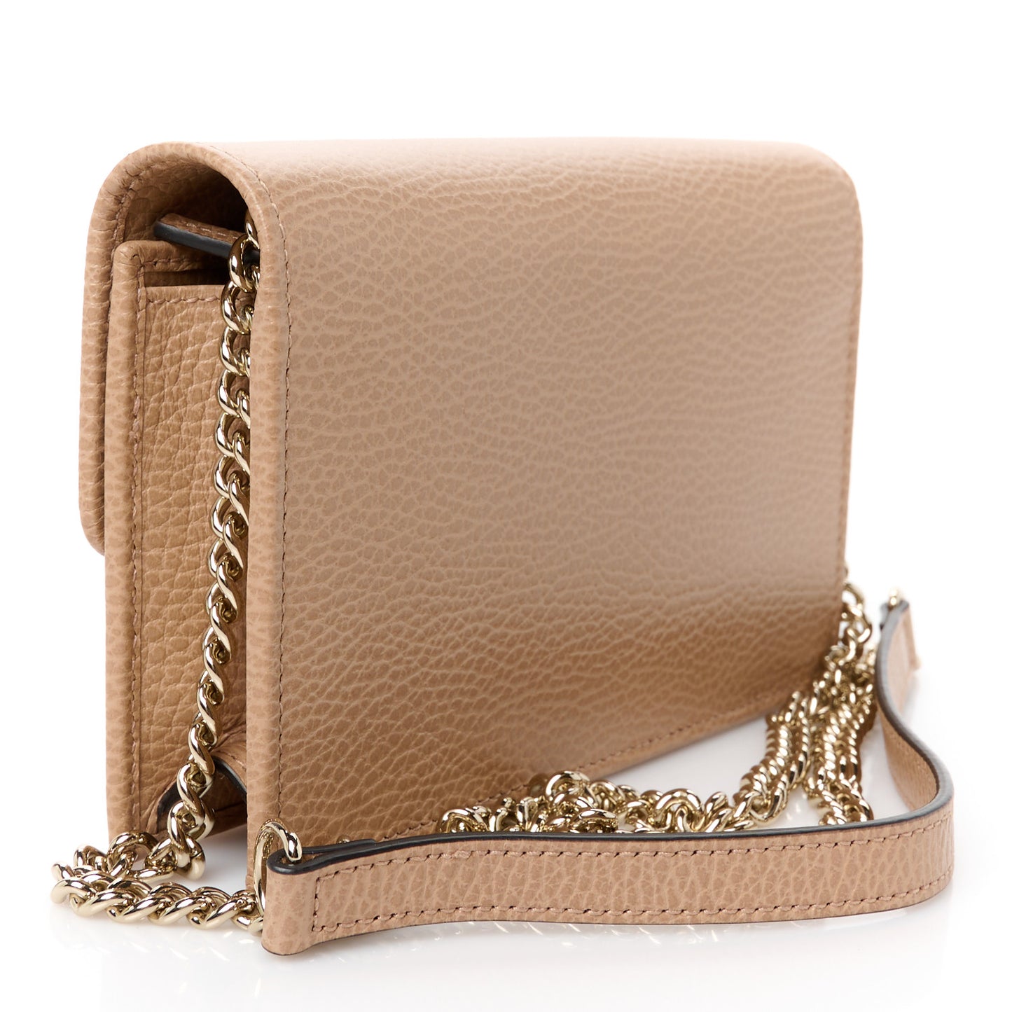 Dollar Calfskin Interlocking G Chain Wallet Camelia