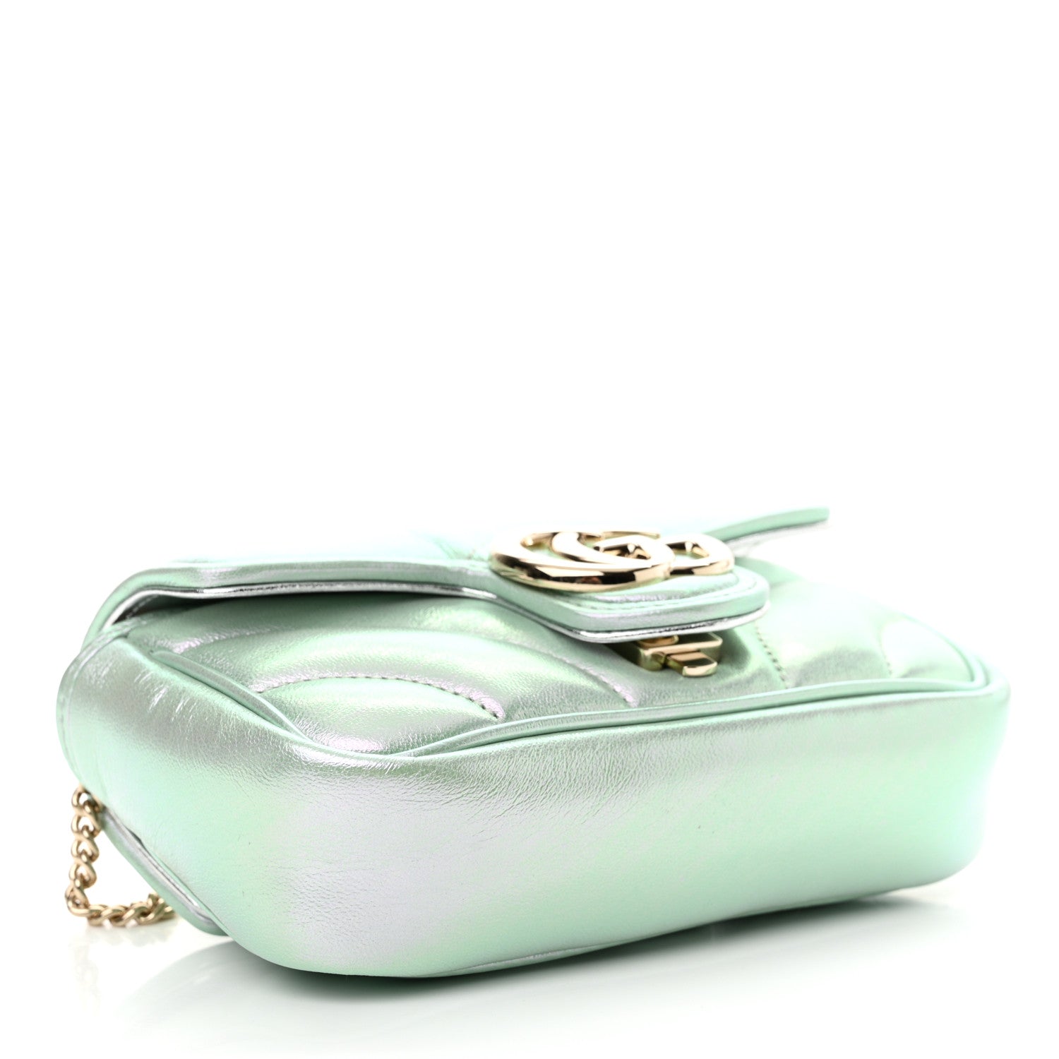 Gucci Iridescent Nappa Chevron Matelasse Super Mini GG Marmont Shoulder Bag Green Iridescent 4 of 11