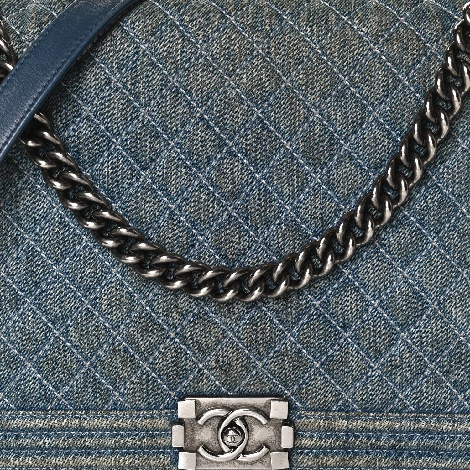 Chanel Denim Quilted Large Boy Flap Blue 7 of 9