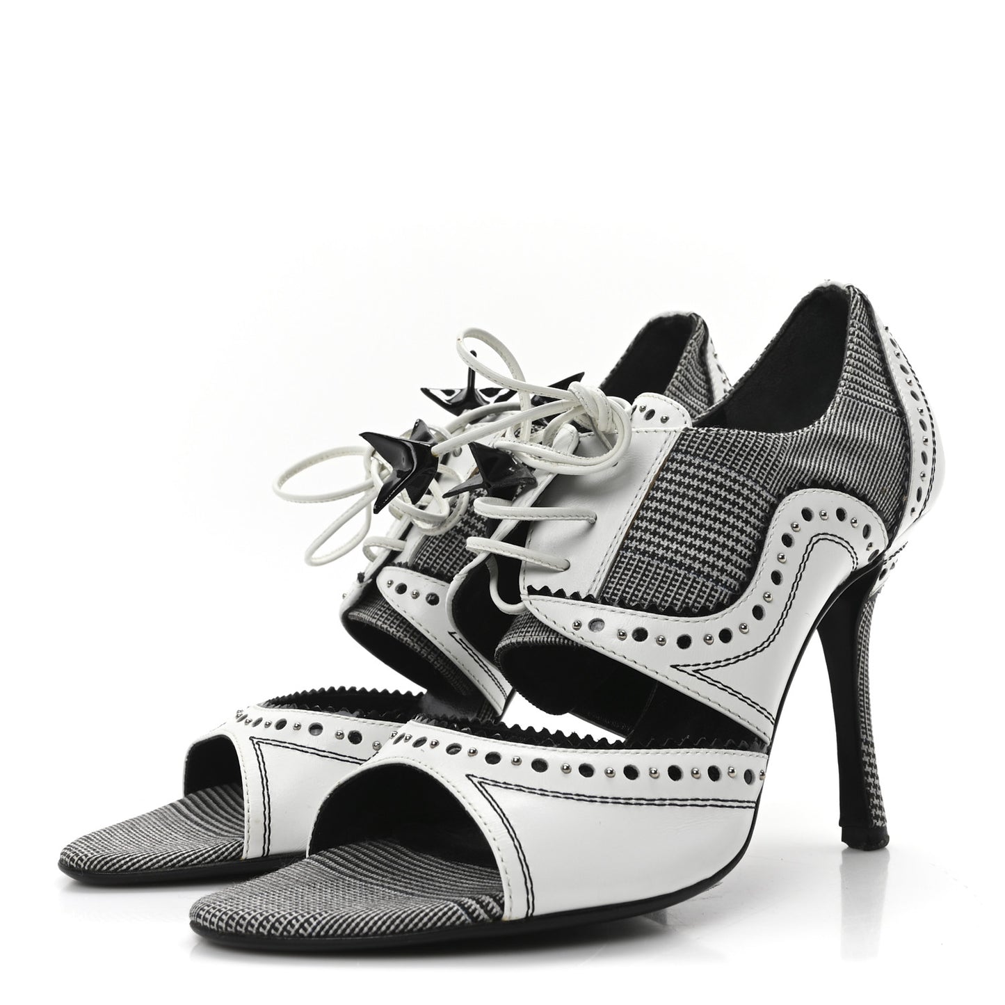 Calfskin Houndstooth Spectadior Pumps 39.5 White Black
