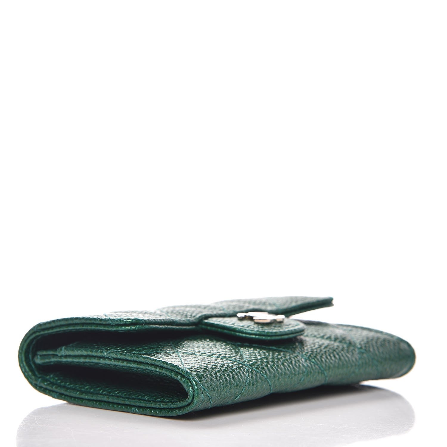 Chanel Metallic Caviar Quilted Card Holder Green 4 of 9