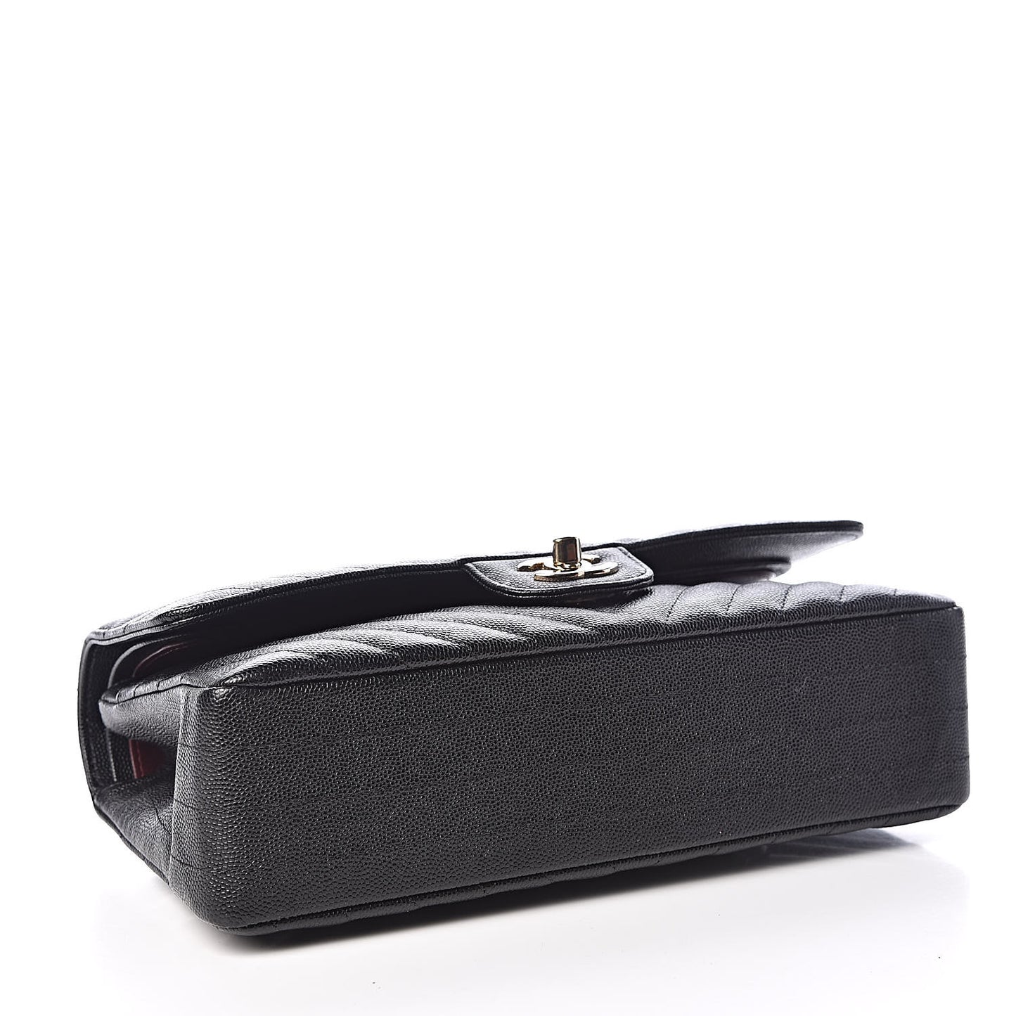 Caviar Chevron Quilted Medium Double Flap Black