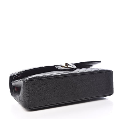 Chanel Caviar Chevron Quilted Medium Double Flap Black 4 of 9