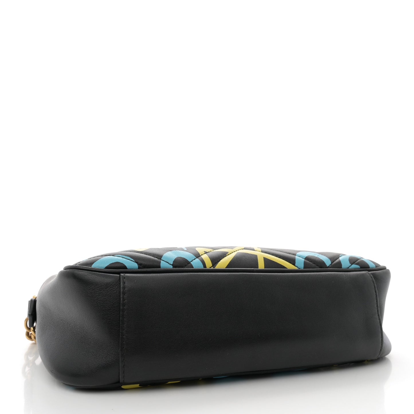 Calfskin Matelasse GucciGhost Medium GG Marmont Chain Shoulder Bag Black New Acquamarine