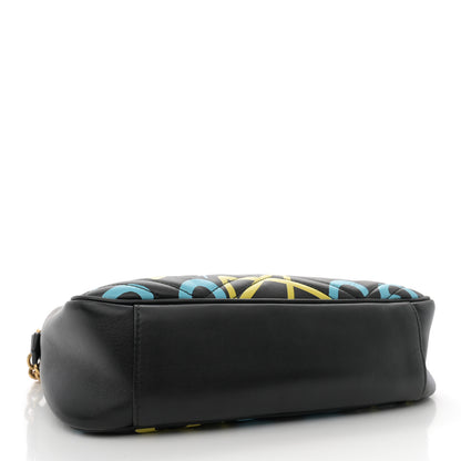 Gucci Calfskin Matelasse GucciGhost Medium GG Marmont Chain Shoulder Bag Black New Acquamarine 4 of 11