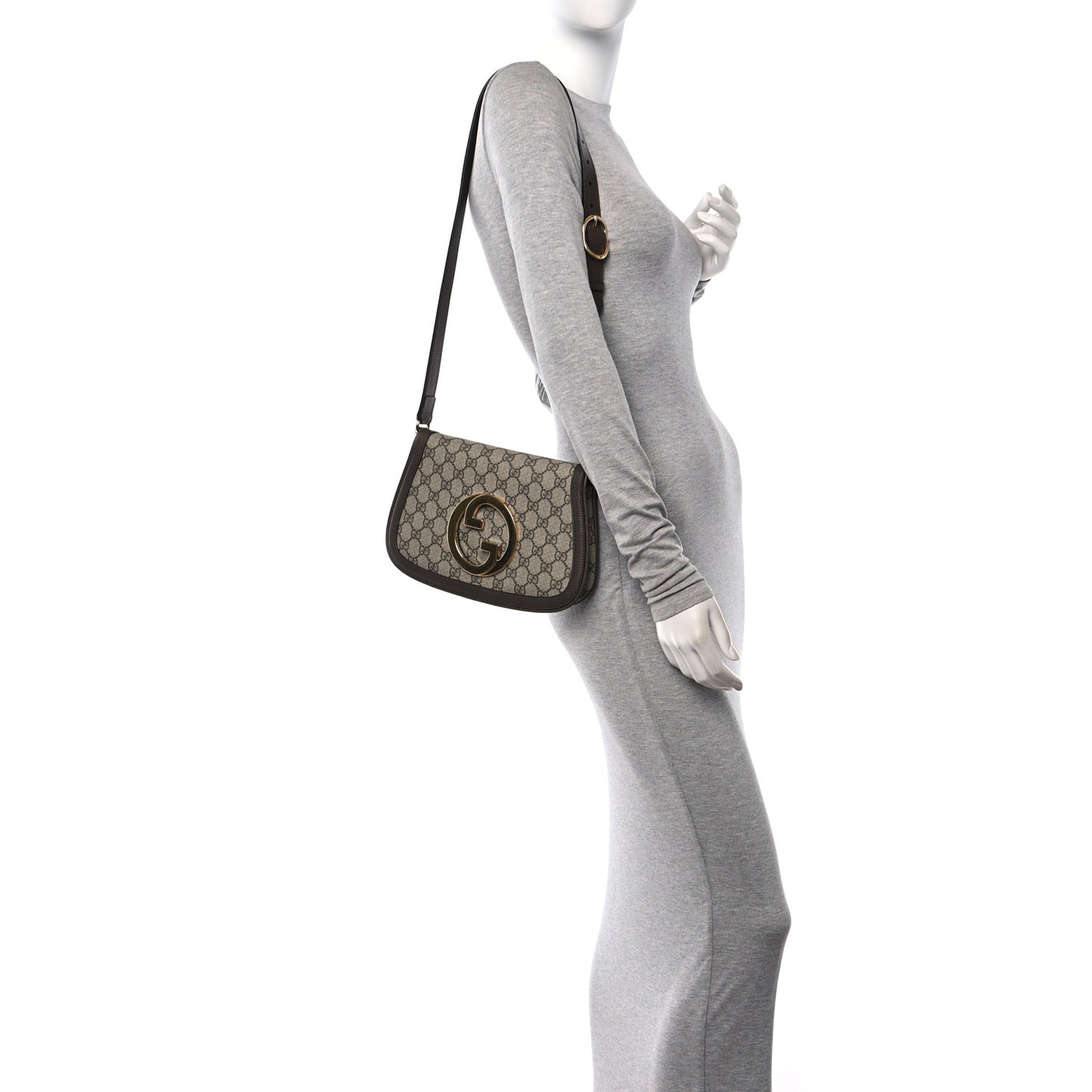 GG Supreme Monogram Textured Dollar Calfskin Blondie Chain Shoulder Flap Bag Beige Ebony New Acero