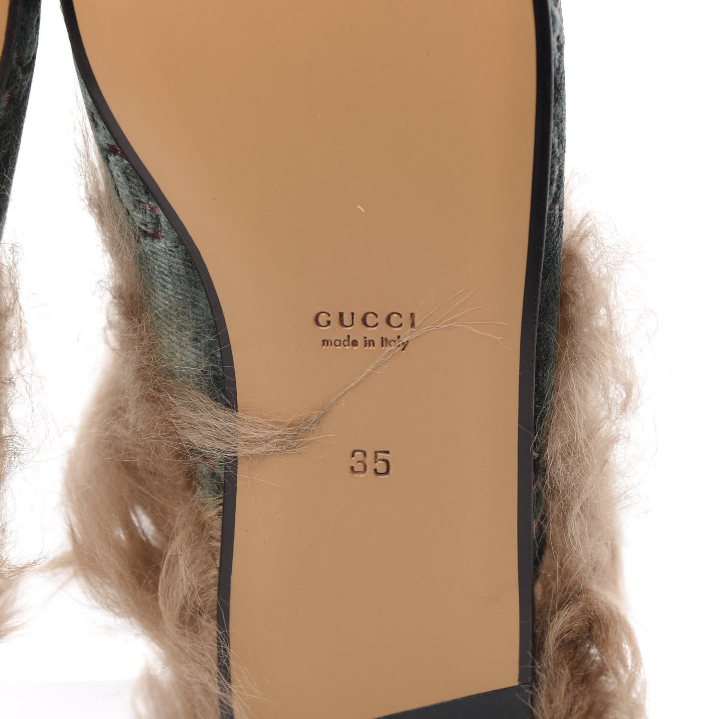 Velvet GG Monogram Fur Womens Princetown Slippers 35 Avio Dusty Pink