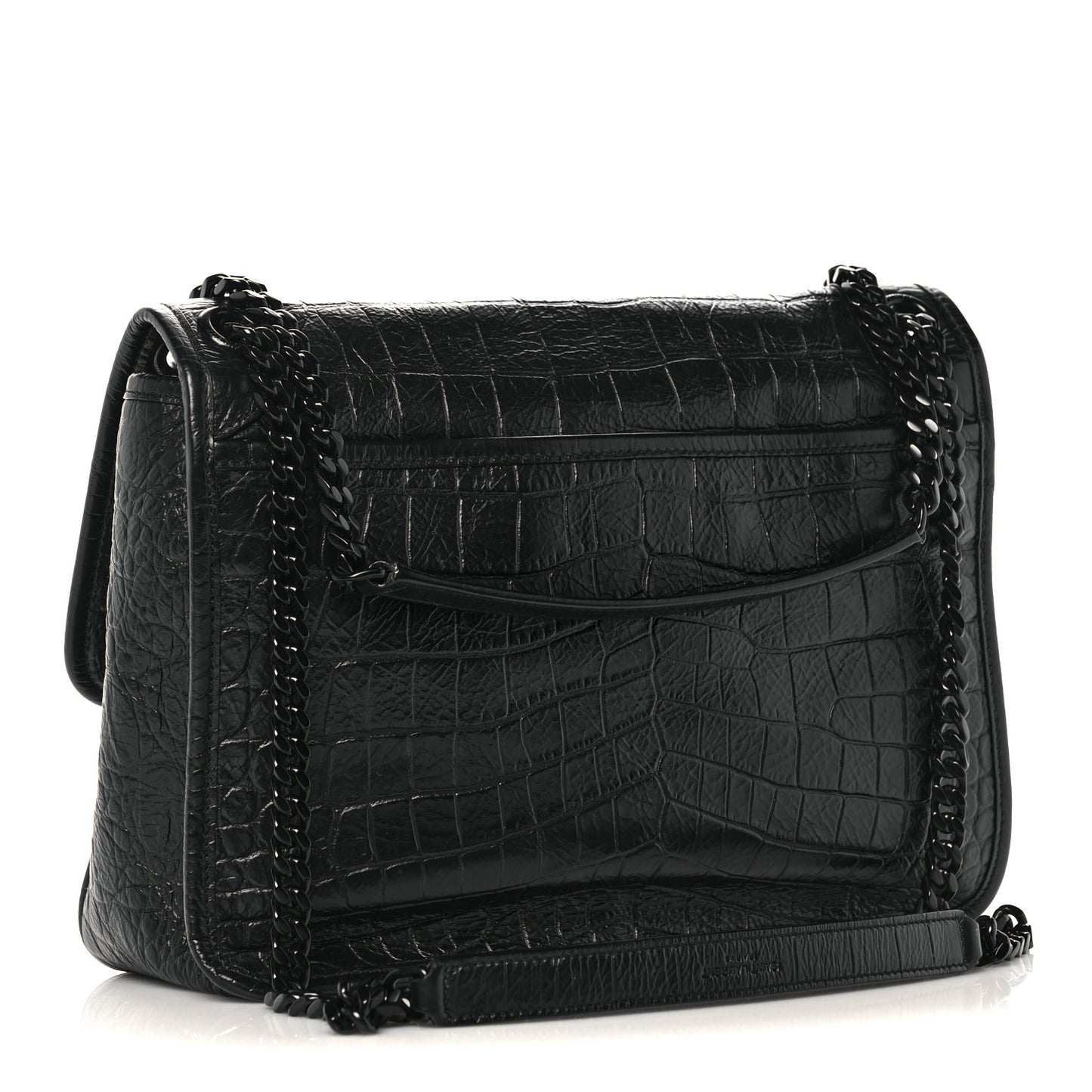 Crocodile Embossed Lambskin Monogram Medium Niki Chain Satchel Black