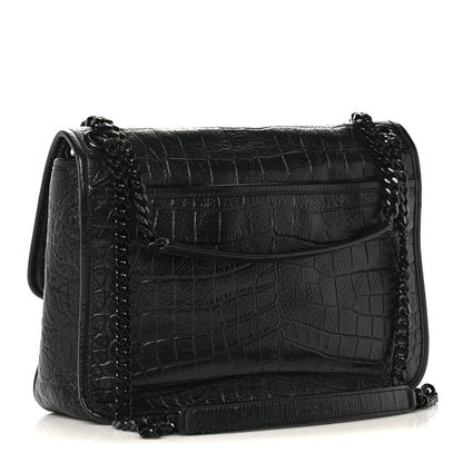 Saint Laurent Crocodile Embossed Lambskin Monogram Medium Niki Chain Satchel Black 3 of 11
