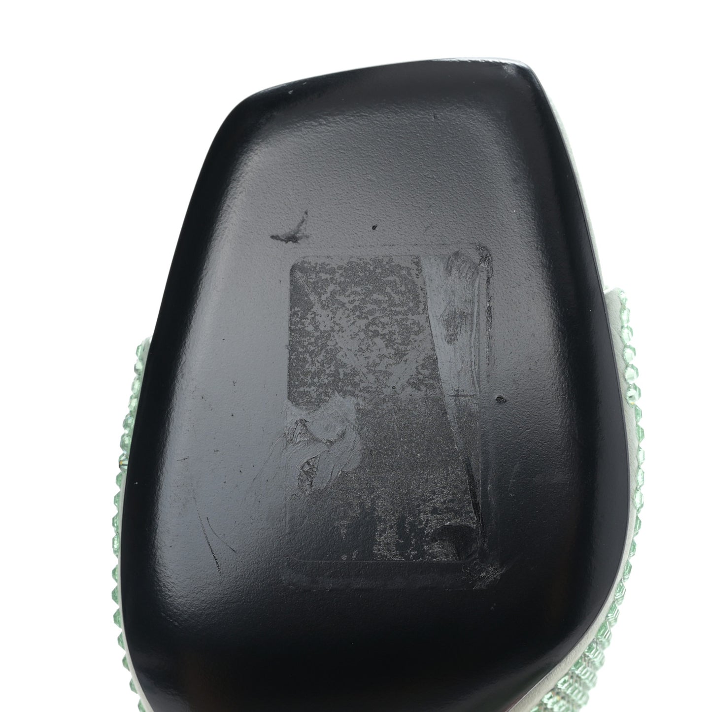 Satin Crystal Logo 65mm Slide Sandals 39 Acqua