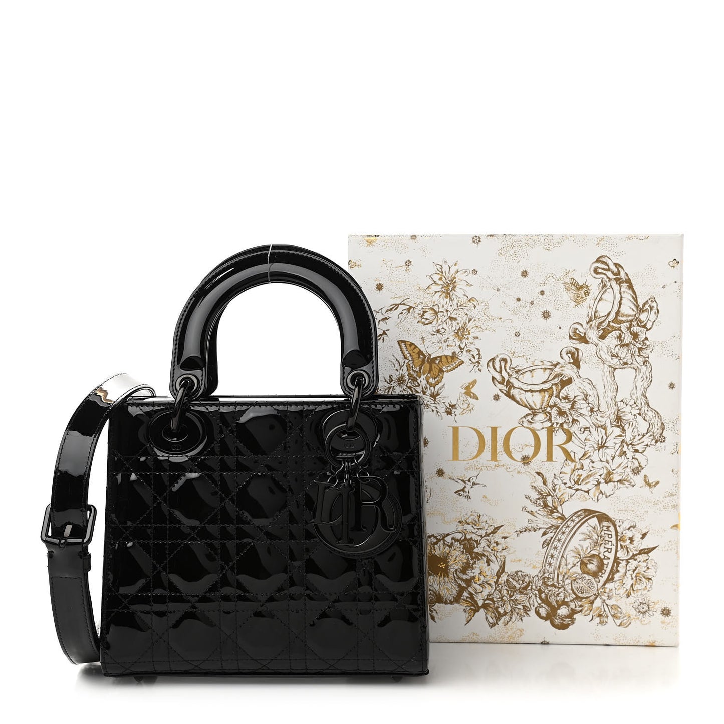 Patent Cannage Small Lady Dior Black