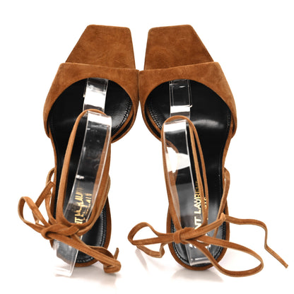 Saint Laurent Suede Paz 105 Ankle Strap Sandals 39 Brown Purple 2 of 9